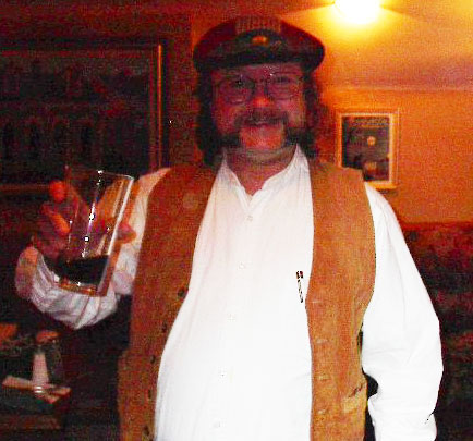 Mike with his beer at the Cheshire Cat